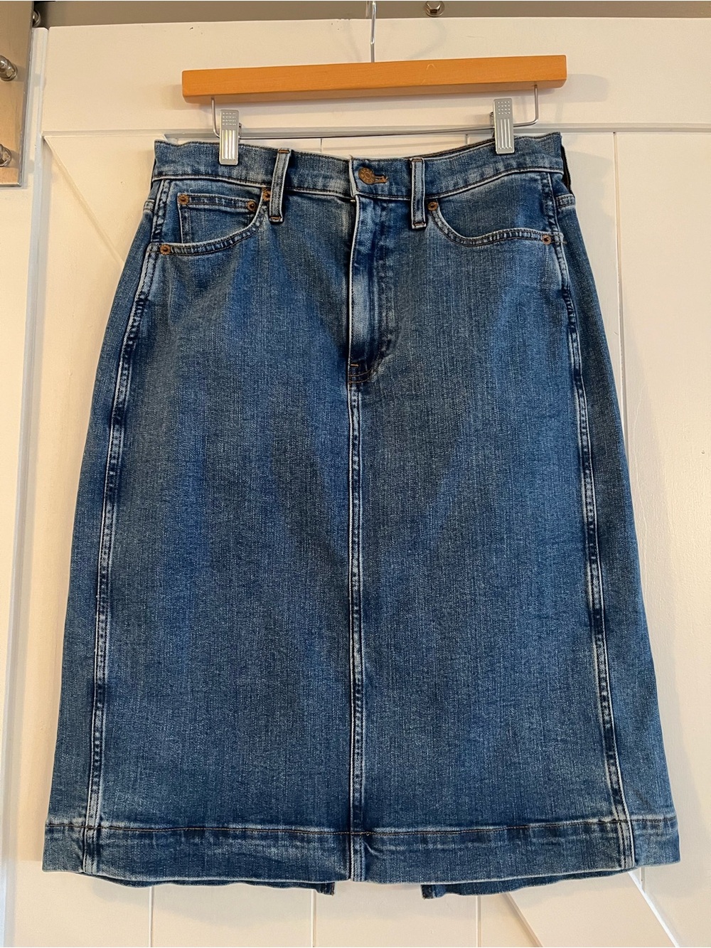 J. Crew Medium Blue Denim Skirt with Contrast Stitching